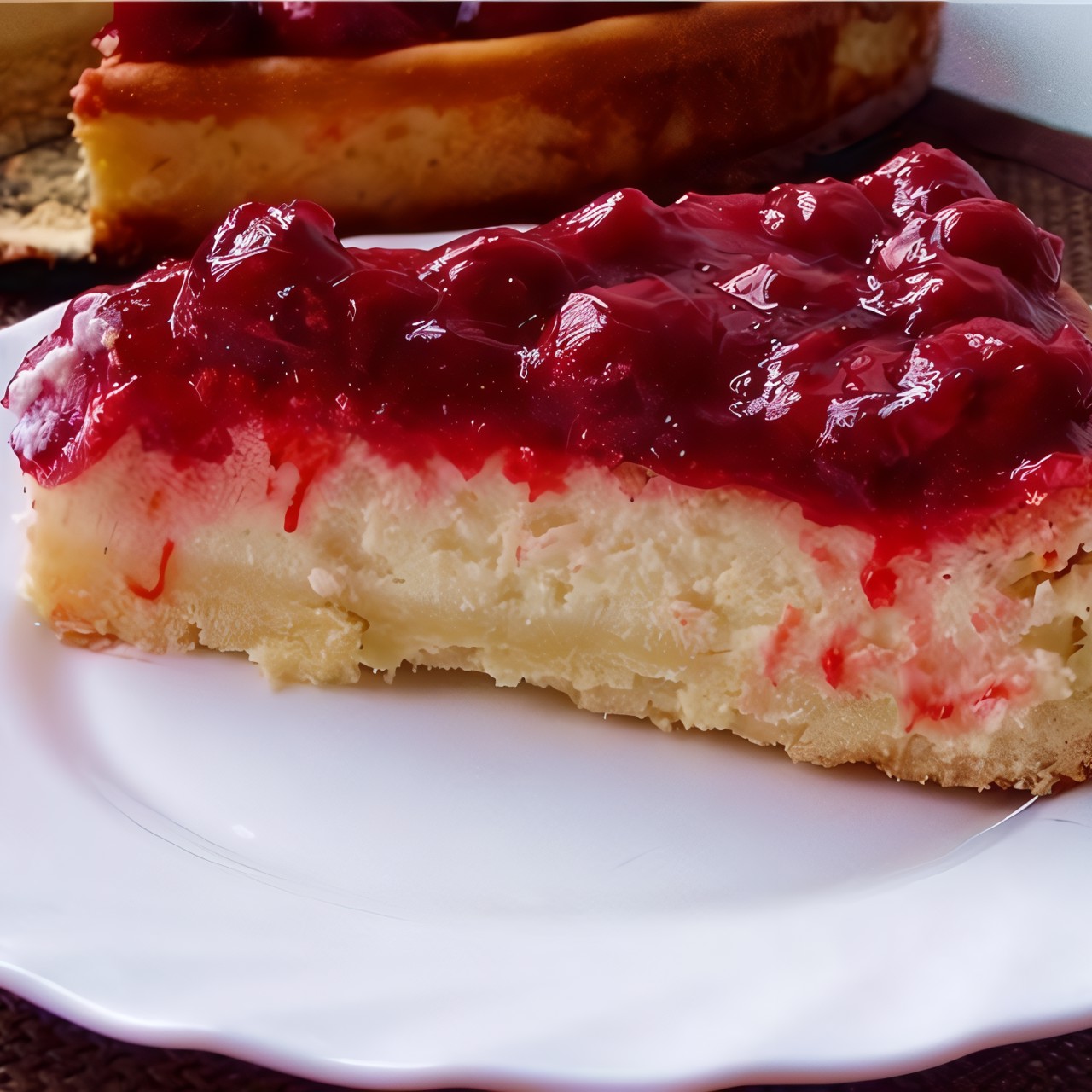 Творожно-банановый пирог с вишней