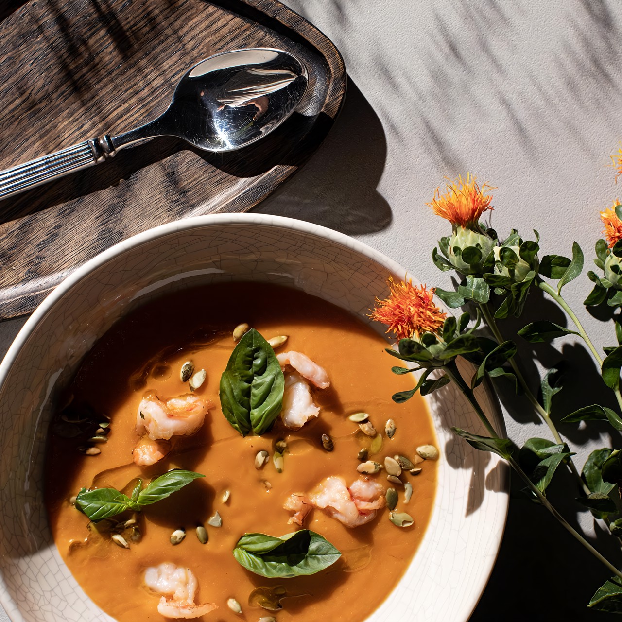 Тыквенный суп с креветками