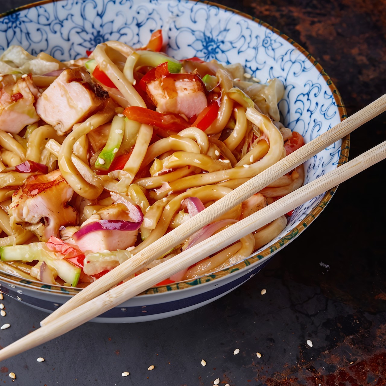 Удон с курицей гриль