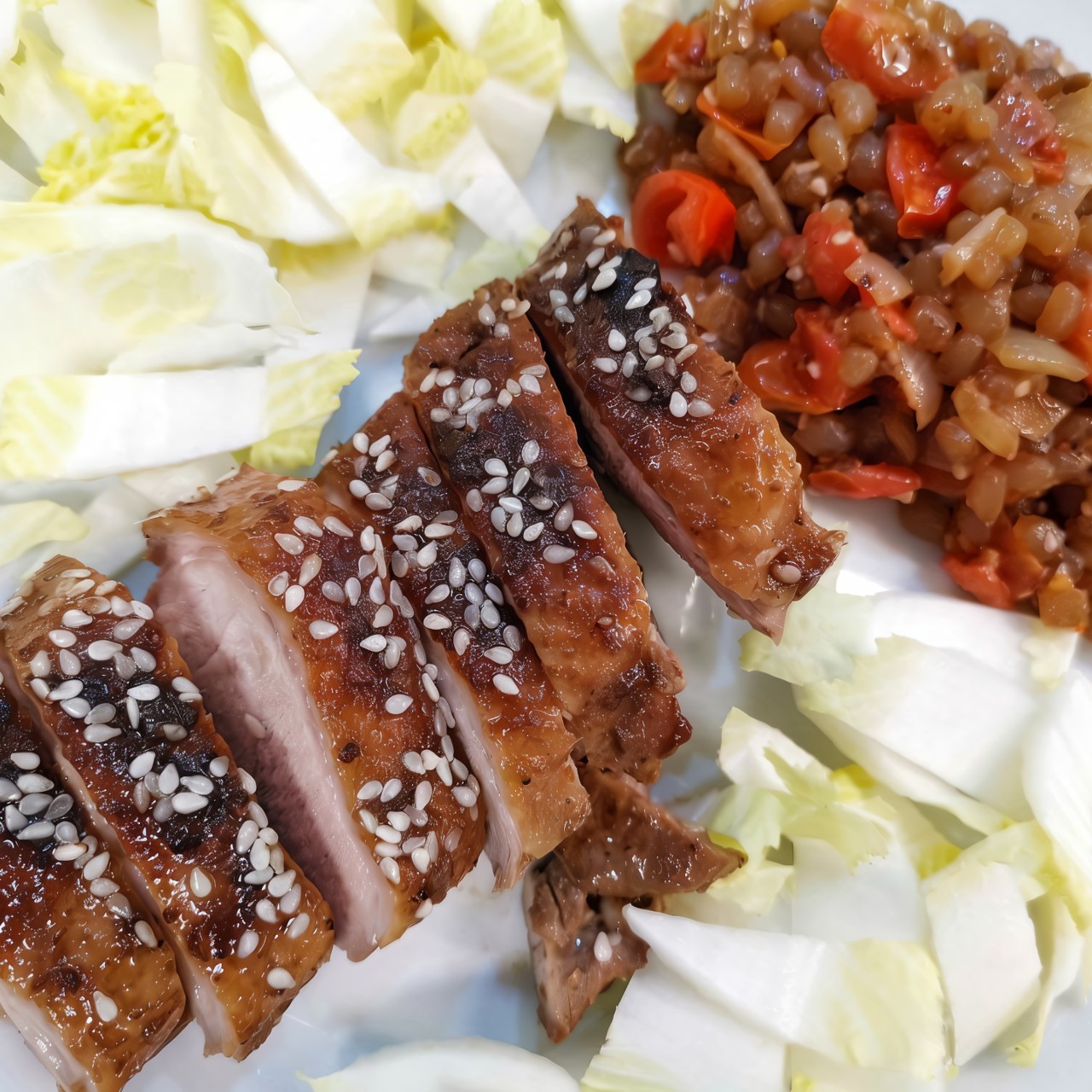 Утиная грудка с рисом ширатаки