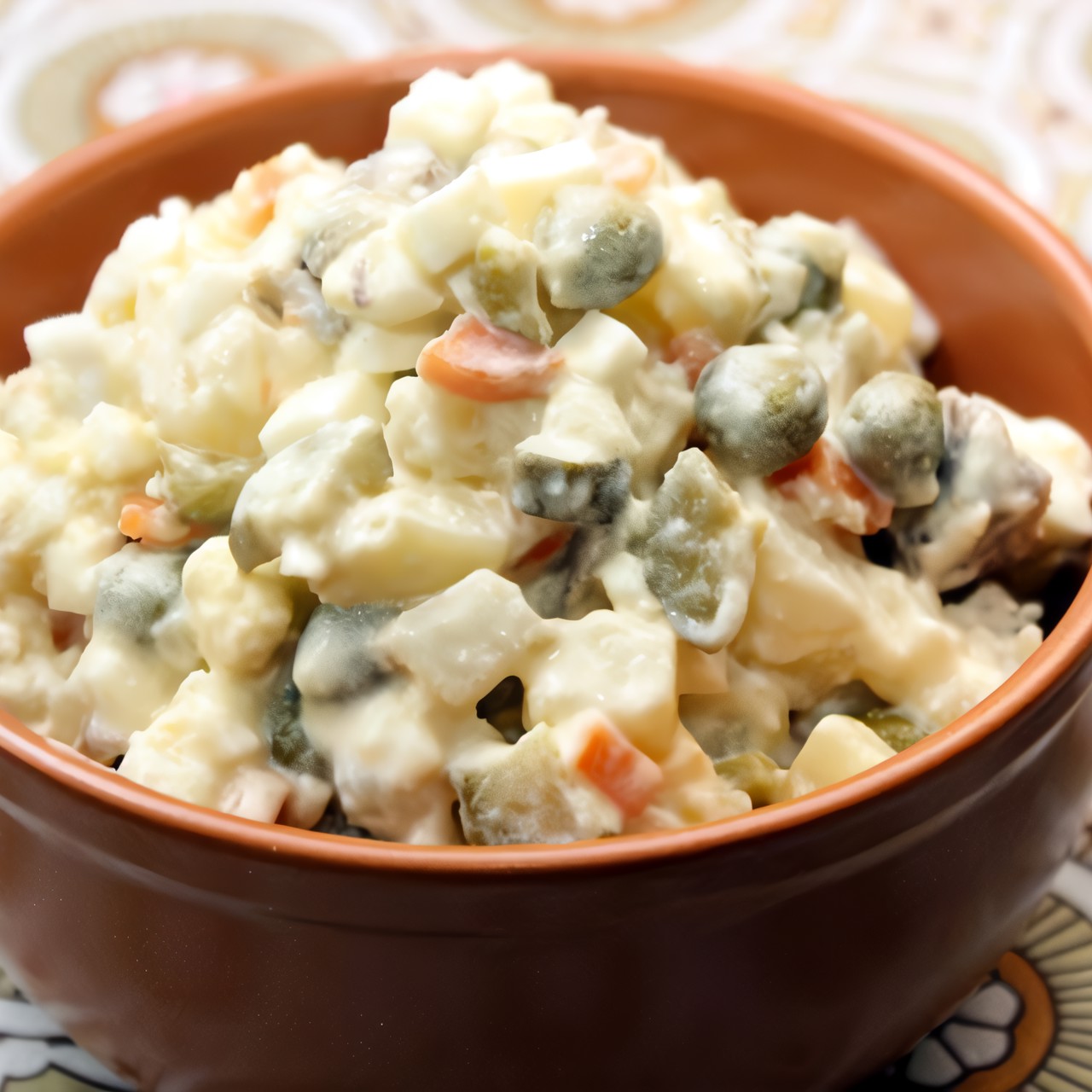 Вегетарианский оливье с жареным адыгейским сыром