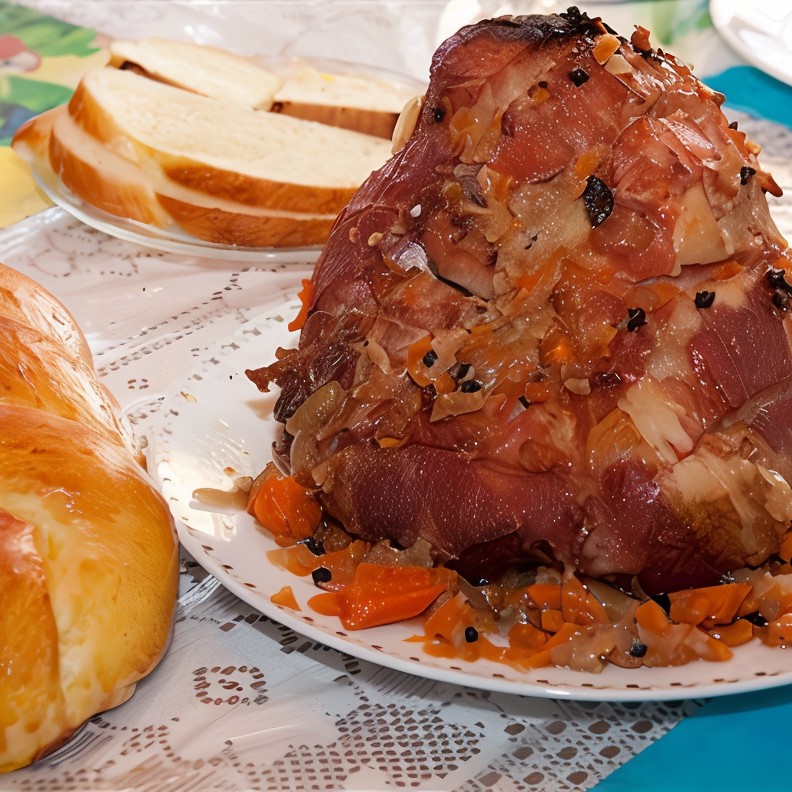 Ветчина в бальзамической глазури с жареным коктейльным луком