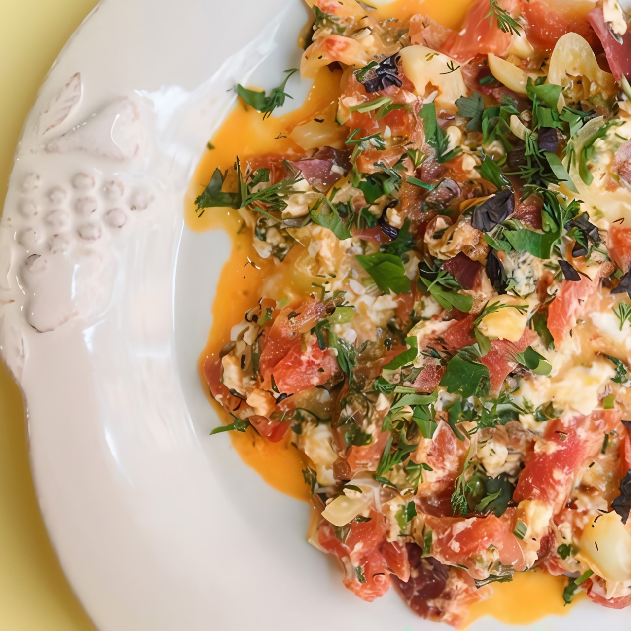 Яичница с помидорами и бастурмой