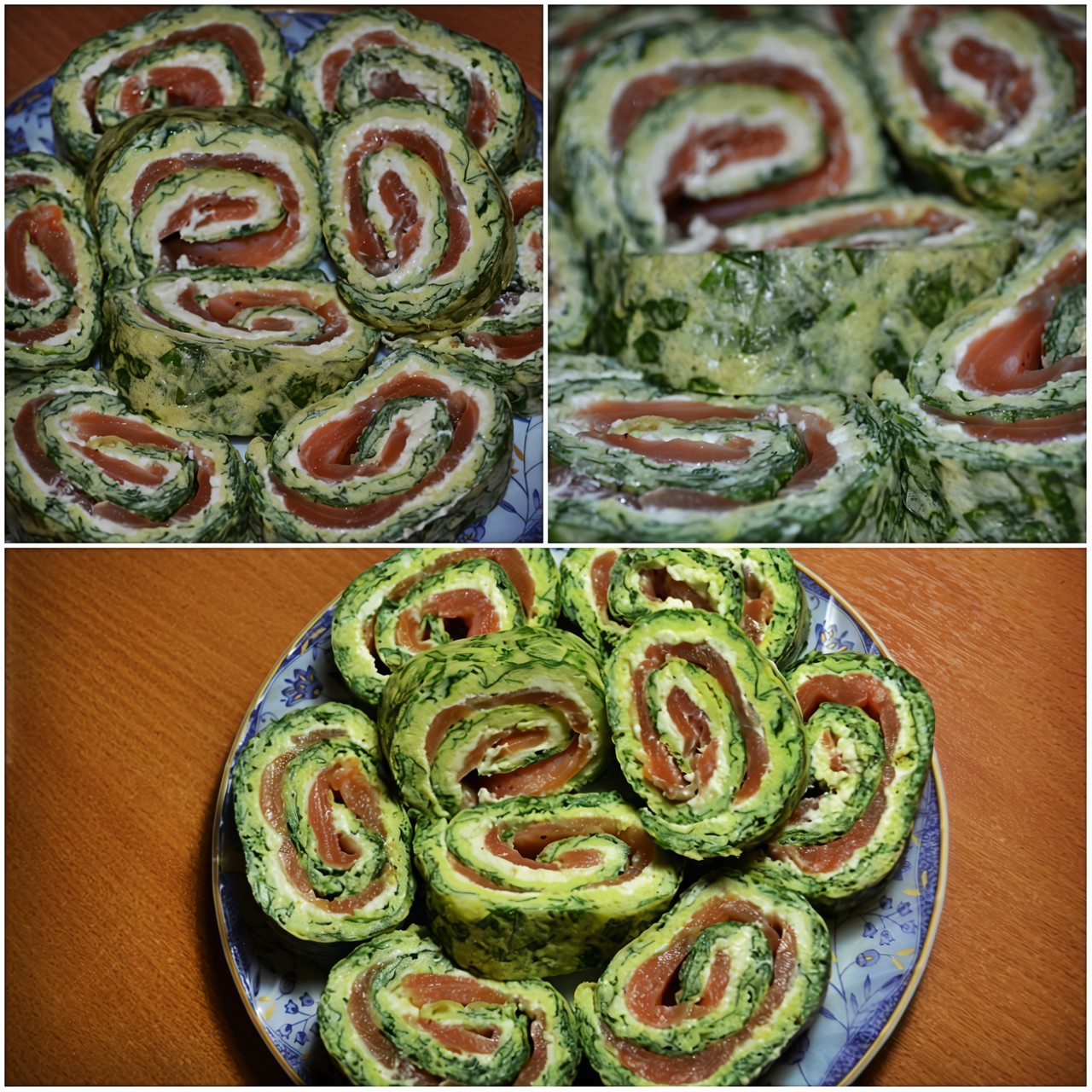 Яичный рулет с лососем и шпинатом