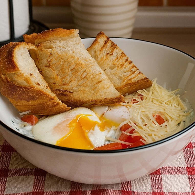 Яйца пашот с соусом из йогурта с зеленью