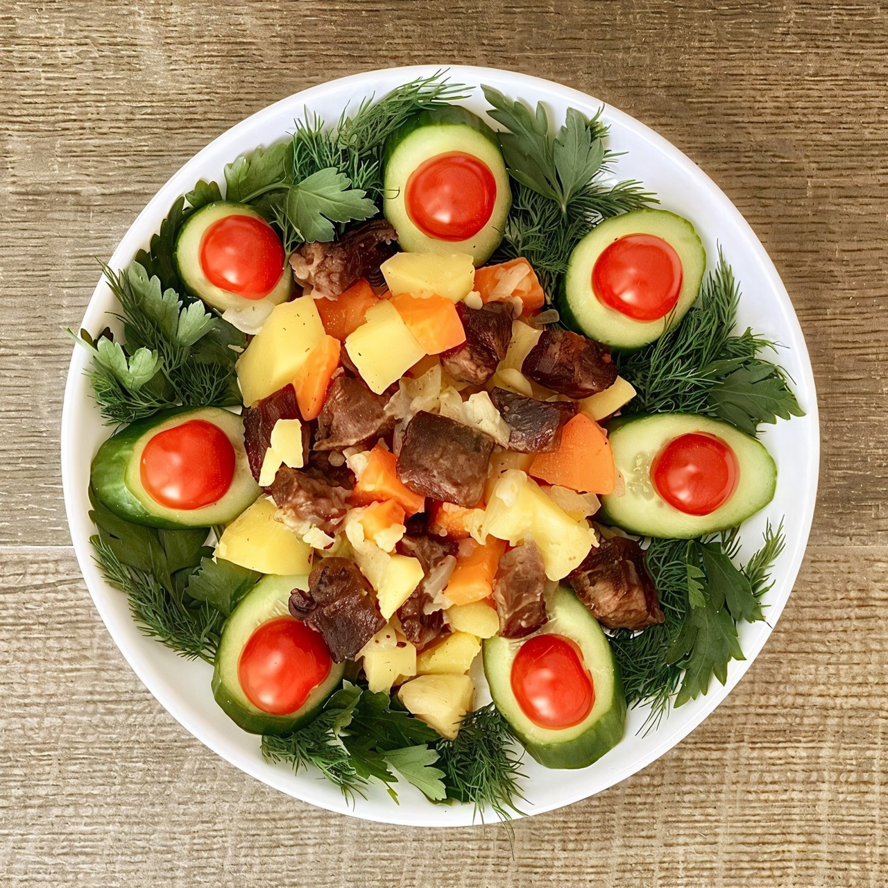 Язык с картофелем и морковью, запеченный в духовке