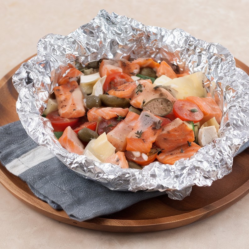 Запеченная форель с овощами и сыром камамбер