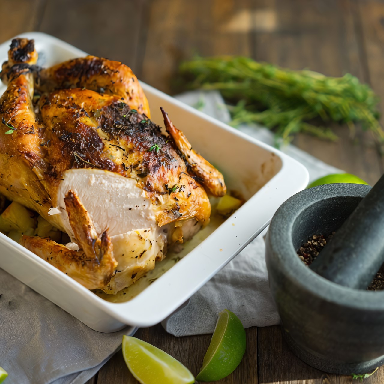 Запеченная курица с картофелем, тимьяном и лимонной цедрой