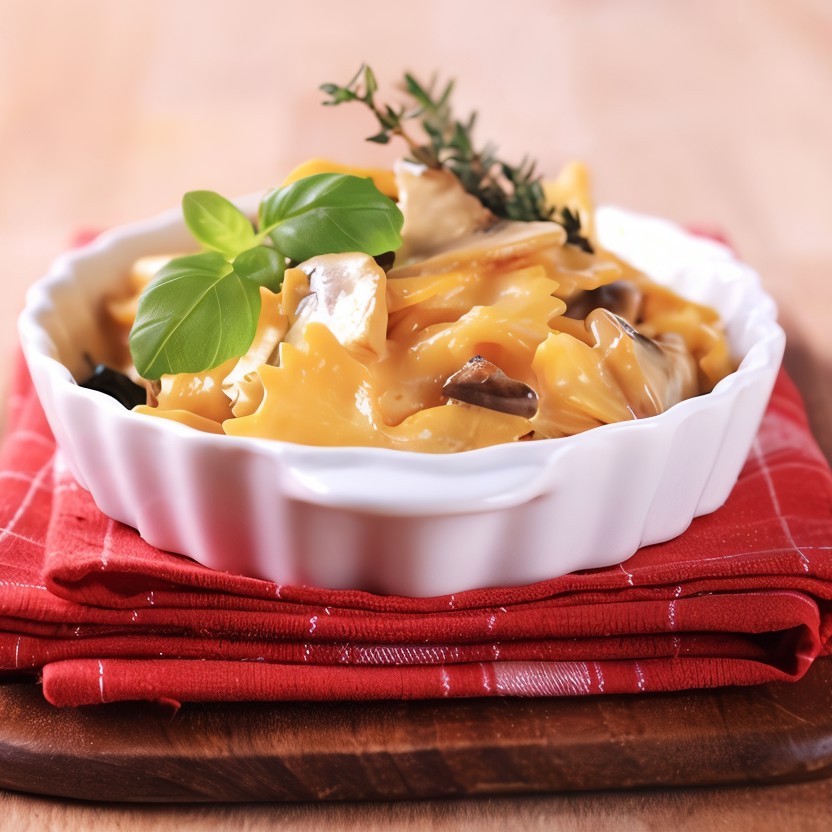 Запеченная паста с тыквой и грибами под сырной корочкой