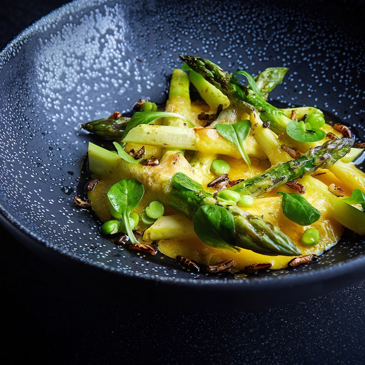 Запеченная спаржа под голландским соусом с юдзу