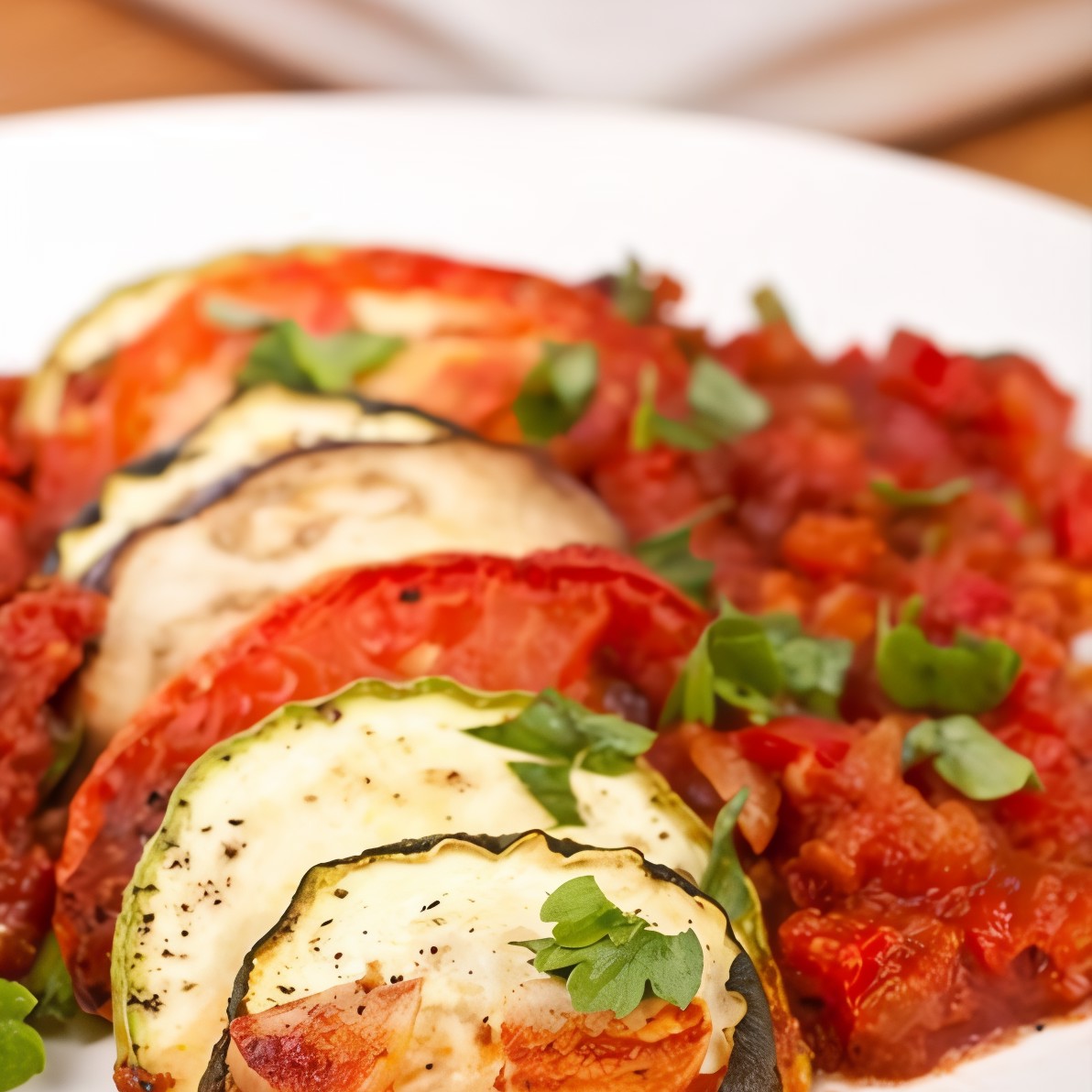 Запеченные цукини с томатами, чесноком и тимьяном