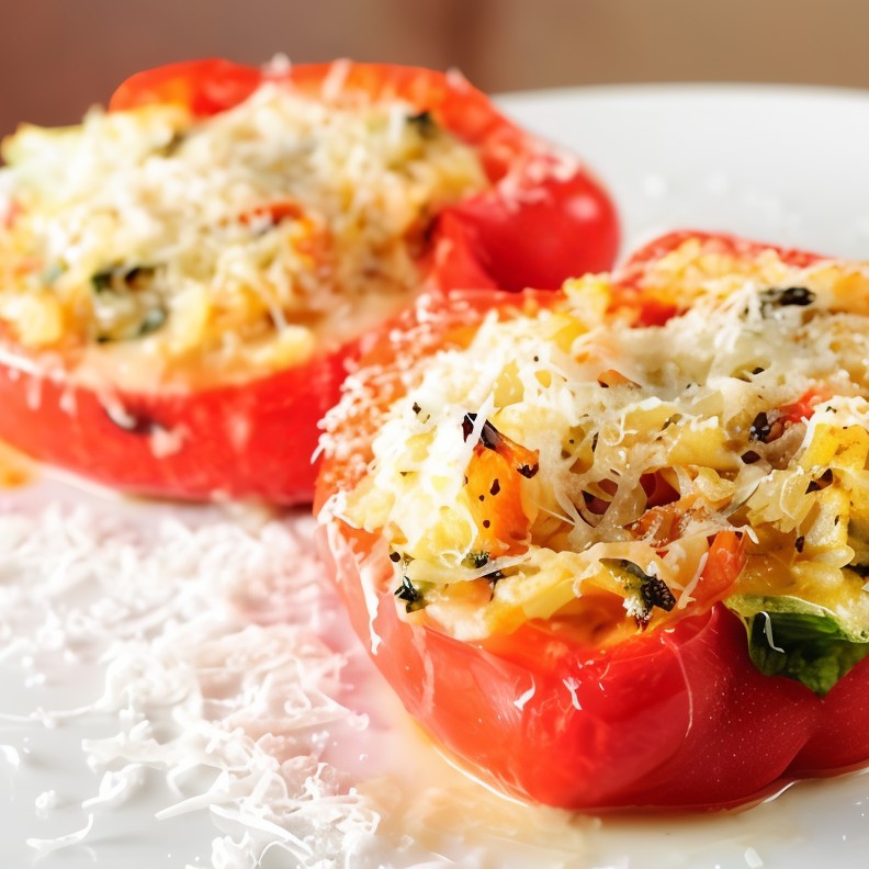 Запеченные фаршированные пастой и сыром красные перцы