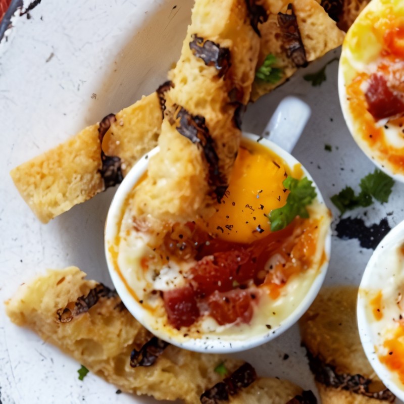 Запеченные яйца с чоризо и сыром бри