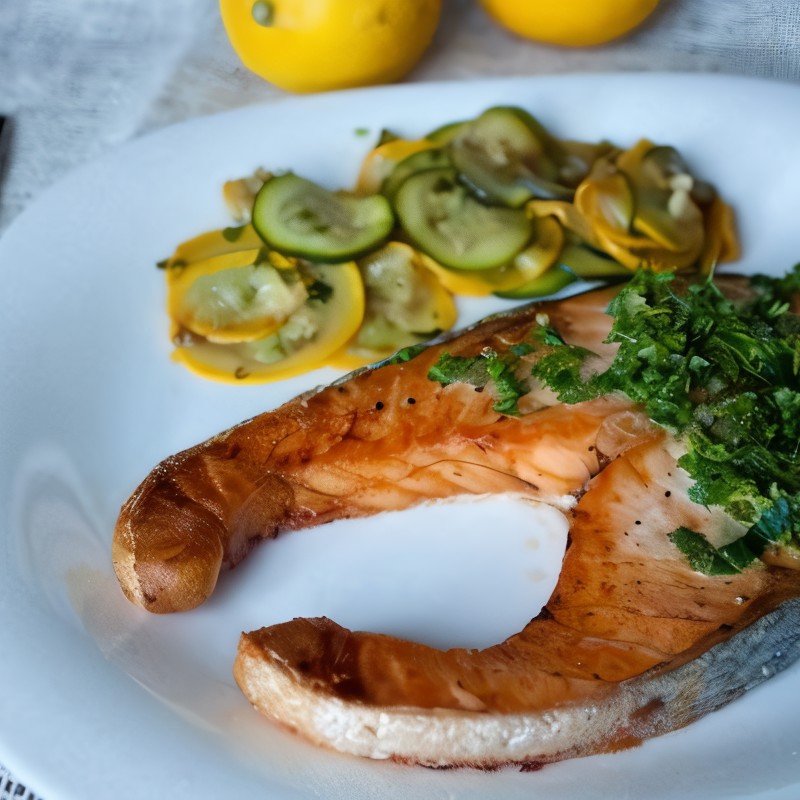 Запеченный лосось с релишем из трав и каперсов