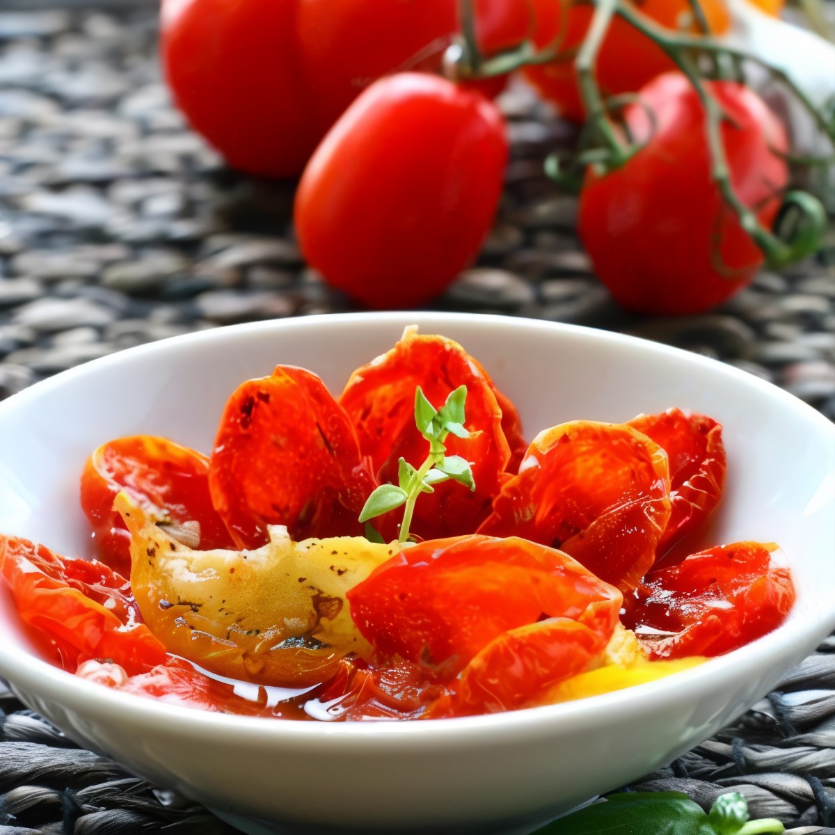 Запеченный сыр бри с вялеными томатами, чесноком и тимьяном