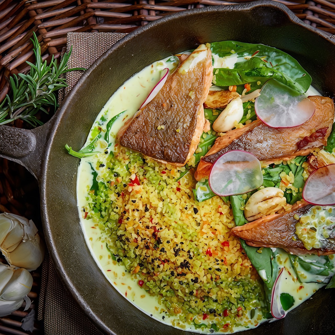 Запеченный лосось с булгуром