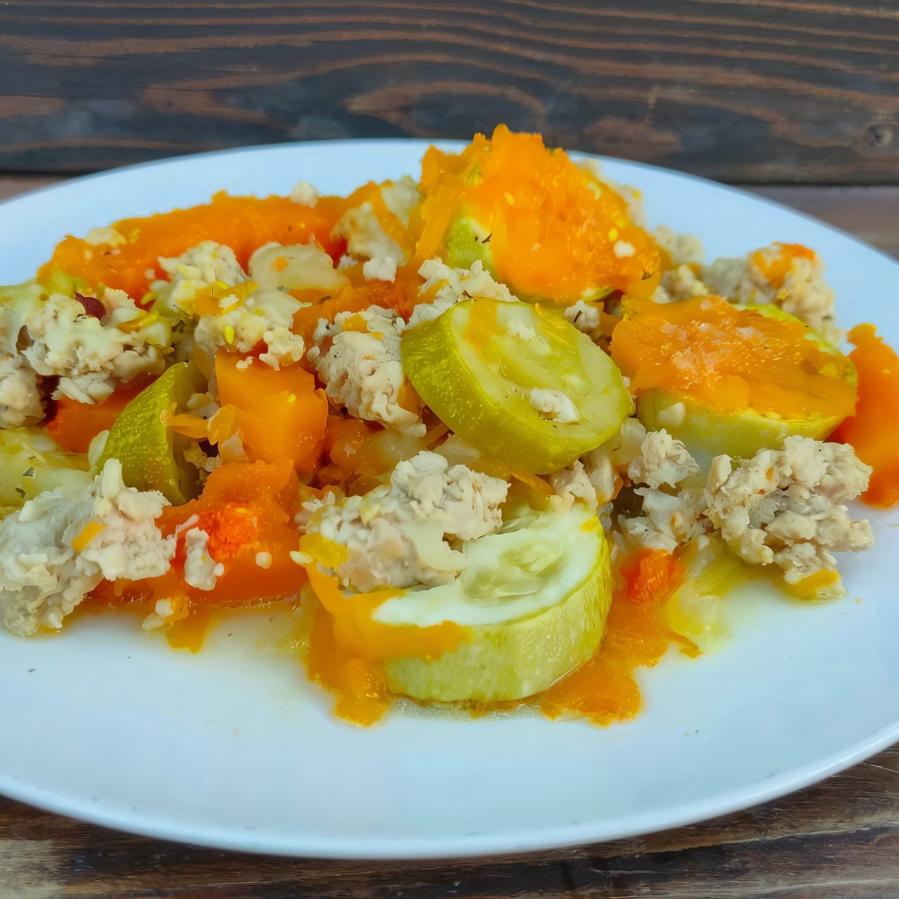 Запеканка из тыквы и кабачка с куриным фаршем