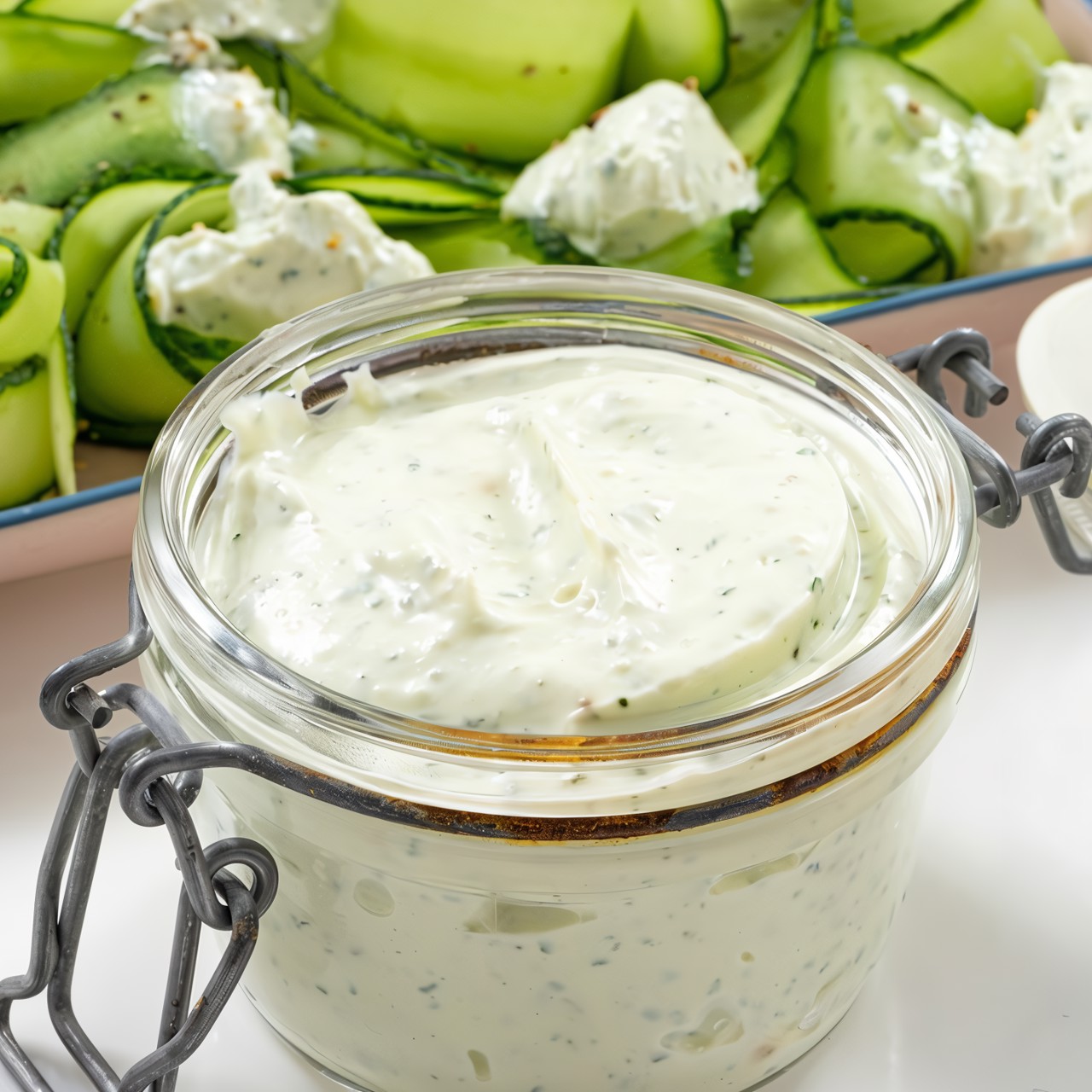 Заправка из феты с мятой для салата со свежими огурцами