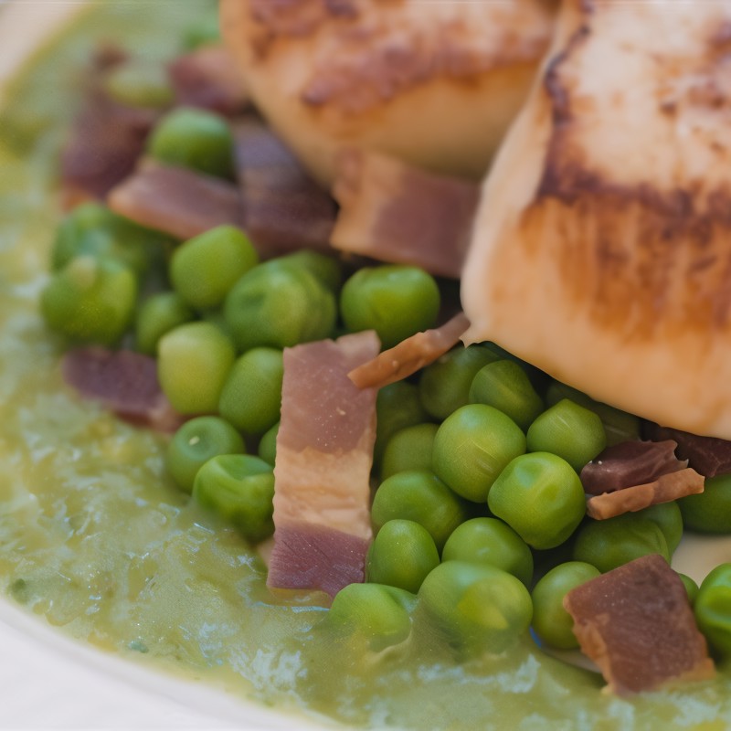 Зеленый горошек с панчеттой и луком-шалотом