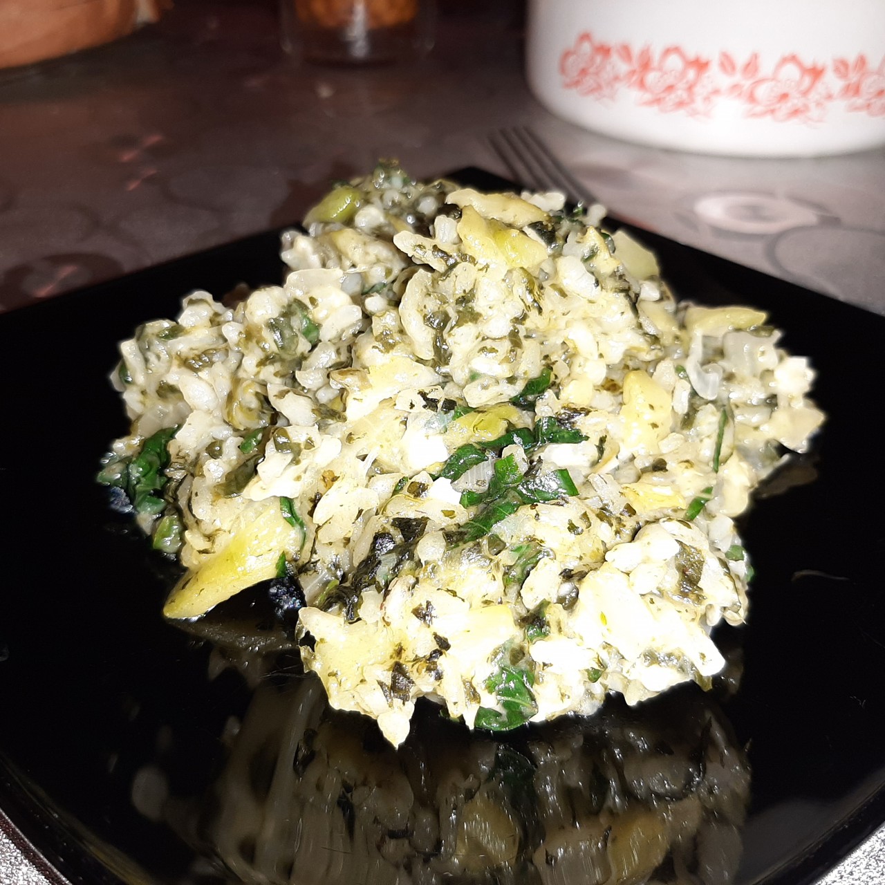 Зеленое ризотто с цукини