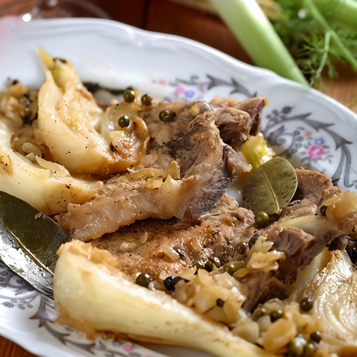 Жареная свиная вырезка с фенхелем и чесноком