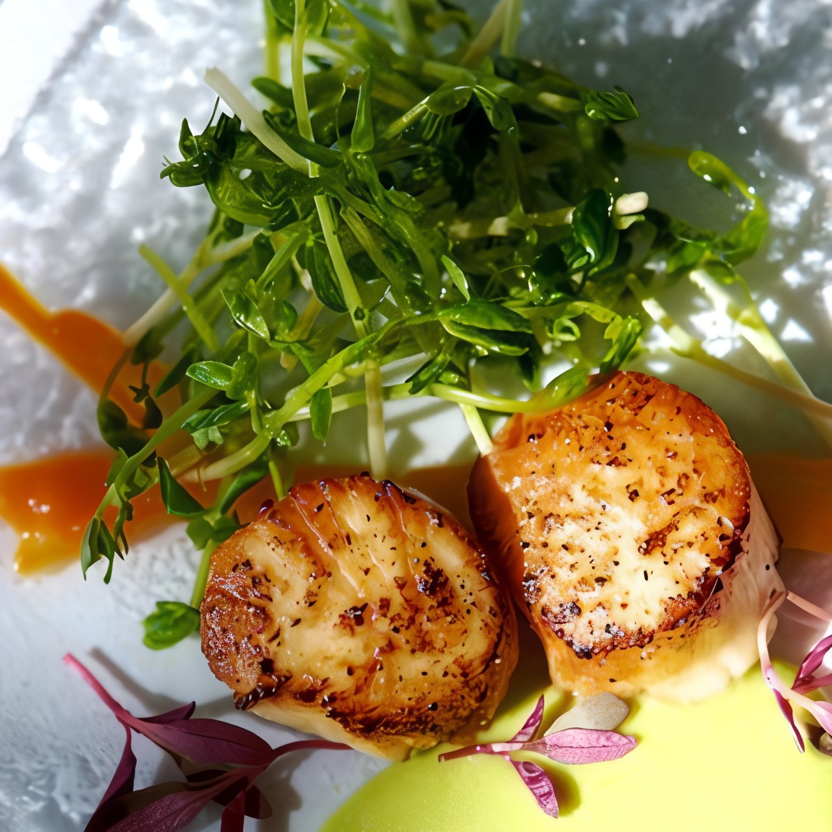 Жареные гребешки в соусе мисо и кленовом сиропе