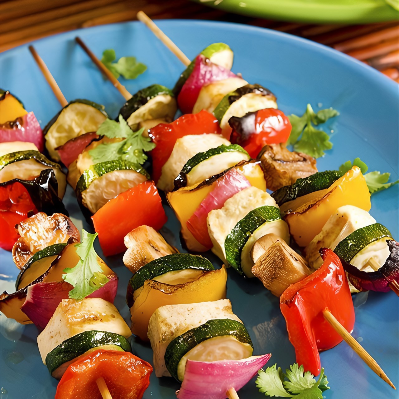 Жареные овощные шашлычки с грибами и соусом якитори