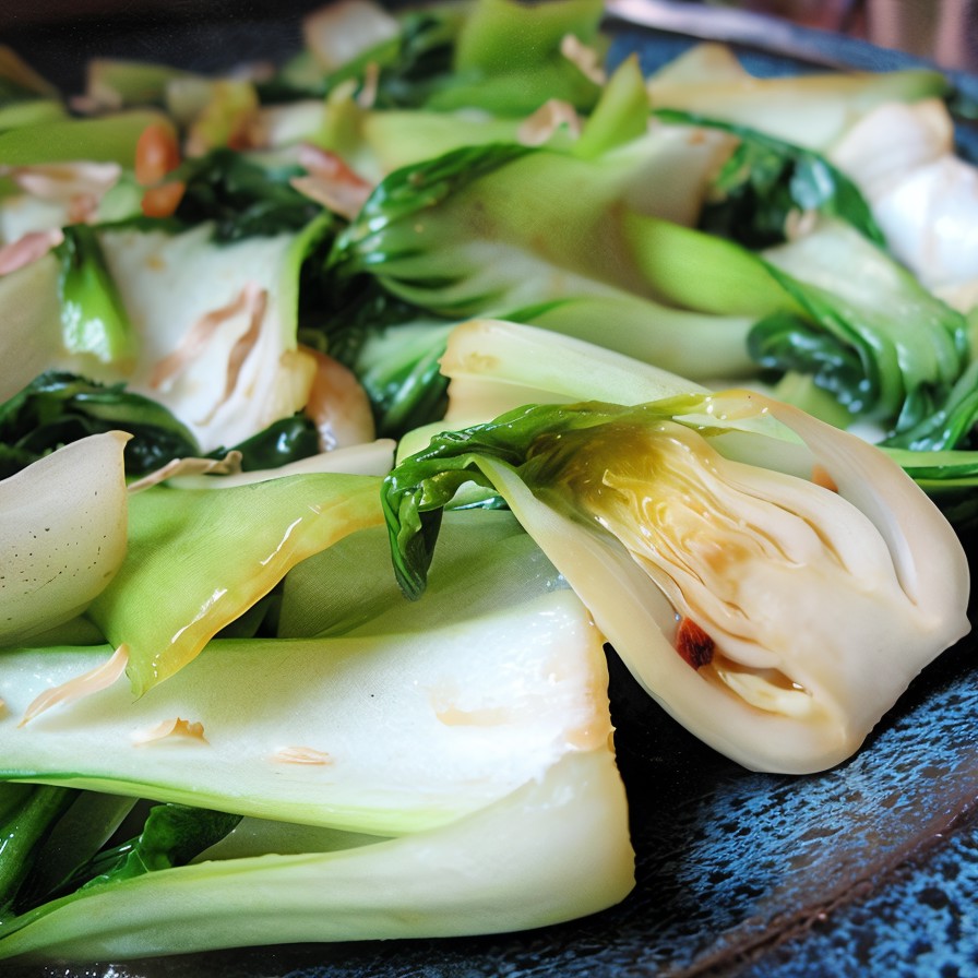 Жареный пак-чой с зеленым луком и имбирем