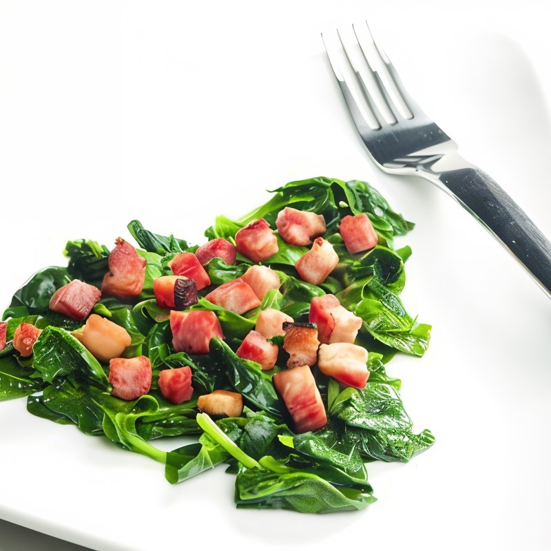 Жареный шпинат с беконом и чесноком по-китайски