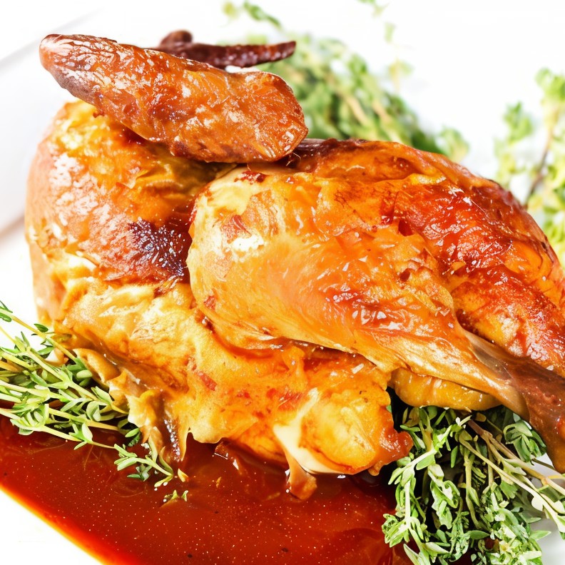 Жареные цыплята с черносливом и тимьяном