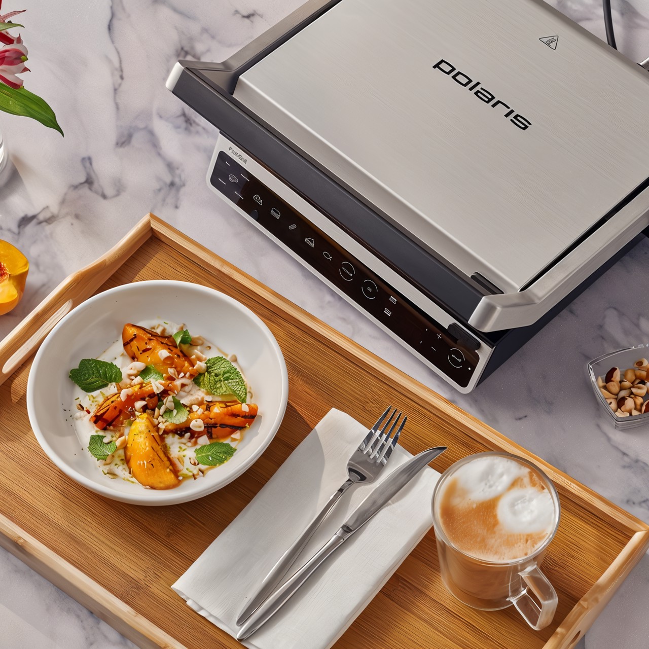 Жареные персики с йогуртом