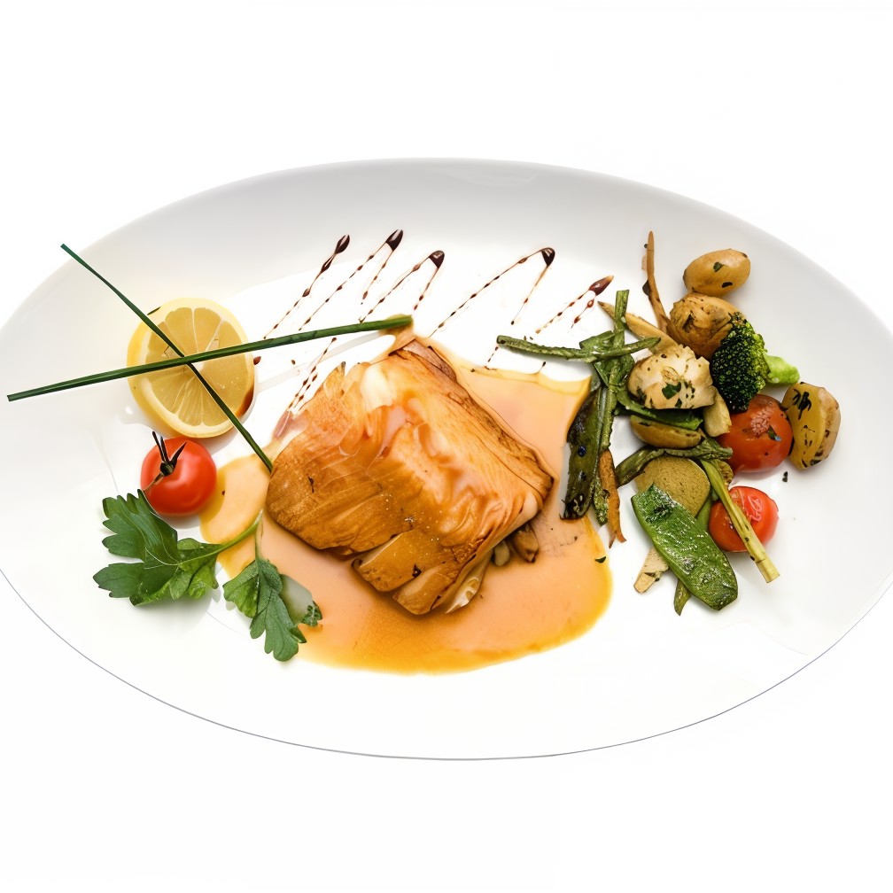 Золотистое филе палтуса в цитрусовой глазури с мисо