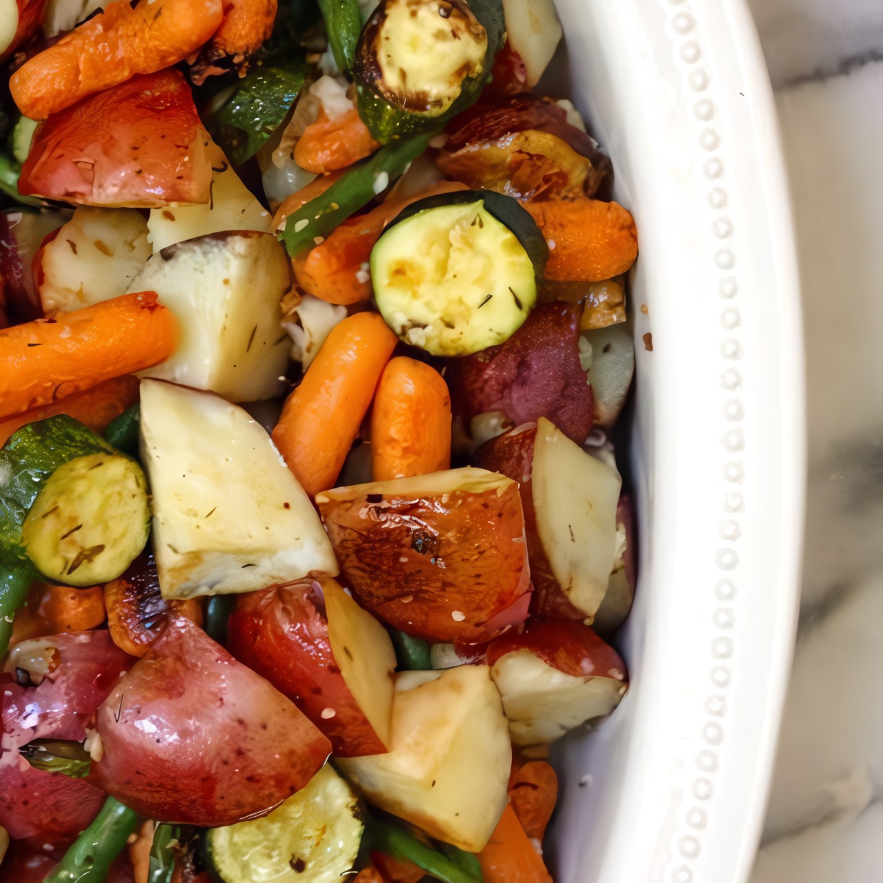 Зпеченные картофель, морковь и цуккини