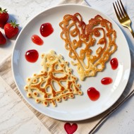 Ажурные блины в форме сердца для романтического завтрака