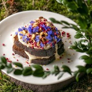 Финиковый пирог с ряженкой и малиной