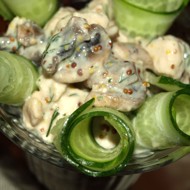 Коктейль из куриной грудки, шампиньонов и огурцов