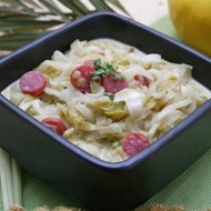 Колбаса жареная с капустой