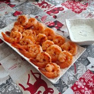 Креветки гриль с чесночным соусом