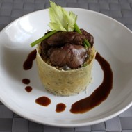 Куриная печень с шафрановым ризотто