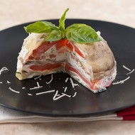 Мильфей из печеных овощей с мягким козьим сыром