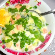 Окрошка на кефире с лимоном