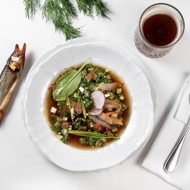 Окрошка с копченой корюшкой