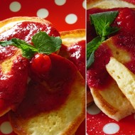 Оладьи с клубнично-мятным соусом