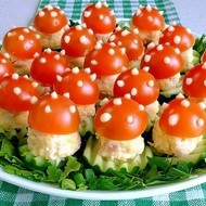 Овощная закуска с ветчиной и яйцами «Мухомор»