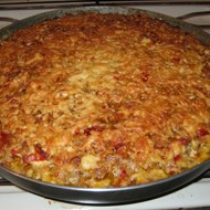 Овощное ассорти с мясом, рисом и сыром