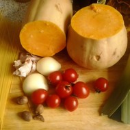 Паста капеллини с тыквой и помидорами черри