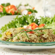 Рагу из перловой крупы с пореем, грибами и зеленью