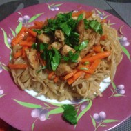 Рисовая лапша с курицей ткемали и карамелизированной морковью