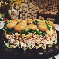 Салат «Грибная поляна» с консервированными шампиньонами