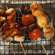 Шашлычки из курицы, креветок и овощей